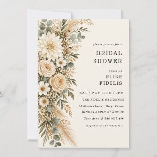 Sage & Ivory Bloemen Pampas Bruidsfeest Kaart