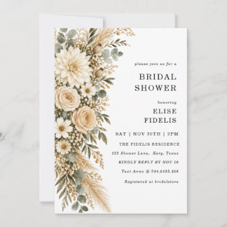 Sage & Ivory Bloemen Pampas Bruidsfeest Kaart
