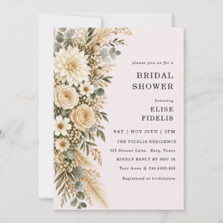 Sage & Ivory Bloemrijke Pampas Bruidsdouche Kaart