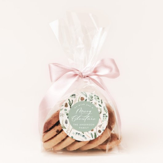 Sage Kerstmis minimale elegante botanische foto Ronde Sticker