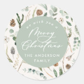 Sage Kerstmis minimale elegante botanische foto Ronde Sticker (Voorkant)