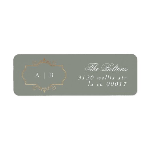 Sage klassieke traditionele gouden monogram bruilo etiket (Voorkant)