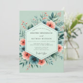 Sage Koraal Whimsical Bloom Bruiloft Kaart (Staand voorkant)