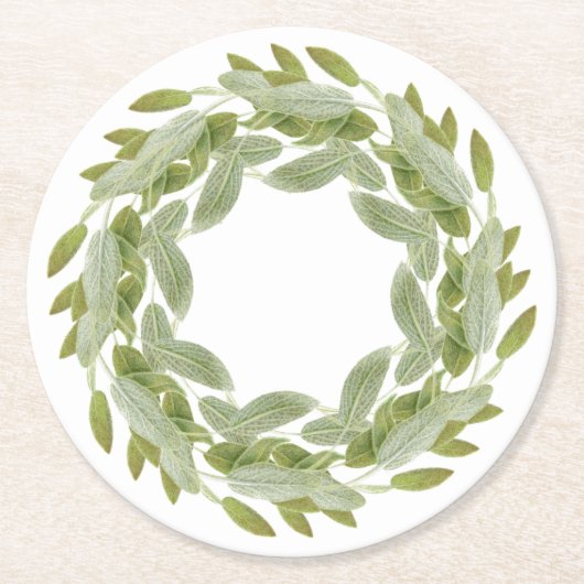 SAGE KRANS rond papier Onderzetters (Voorkant)