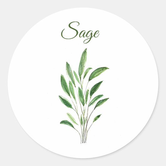 Sage Kruiden Waterverf Keuken Groen Rustiek Ronde Sticker (Voorkant)
