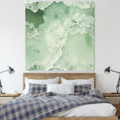 Sage Lace Lichen Abstract - Biologisch Modern Canvas Afdruk (Insitu (Slaapkamer))