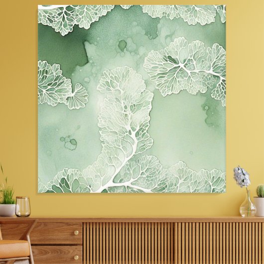 Sage Lace Lichen Abstract - Biologisch Modern Canvas Afdruk (Insitu (Woonkamer))