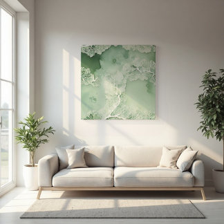 Sage Lace Lichen Abstract - Biologisch Modern Canvas Afdruk