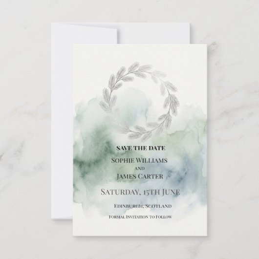 Sage Laurel Bruiloft Save The Date (Voorkant)