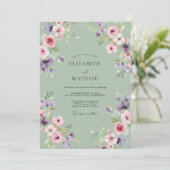 Sage Lavendel Ranunculus Eucalyptus Bruiloft Kaart (Staand voorkant)
