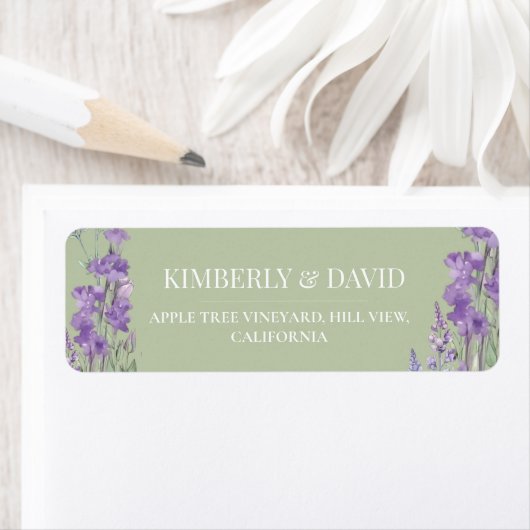 Sage & Lavender Wilde Bloem Rustieke Trouwetiket Etiket (Insitu)
