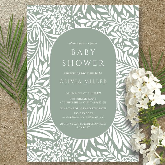 Sage Leaf Floral Baby shower Invitation Kaart