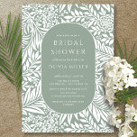 Sage Leaf Floral Bridal Shower Kaart<br><div class="desc">Moderne bladeren- en bloemenpatroon met een stijlvol ovaal dat uw partijinformatie in grijs-groen en wit opstelt.</div>