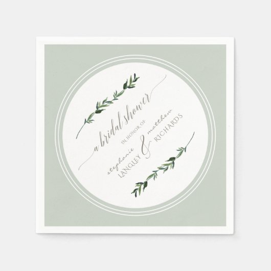 Sage Leaf Greenery Modern Eenvoudig Vrijgezellenfe Servet (Voorkant)