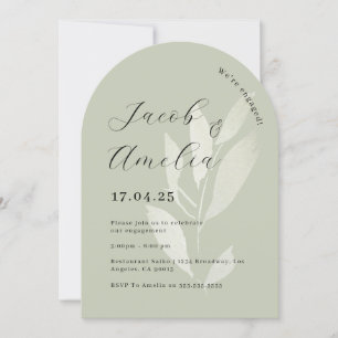 Sage Leaf Modern Arch Engagement Party Kaart