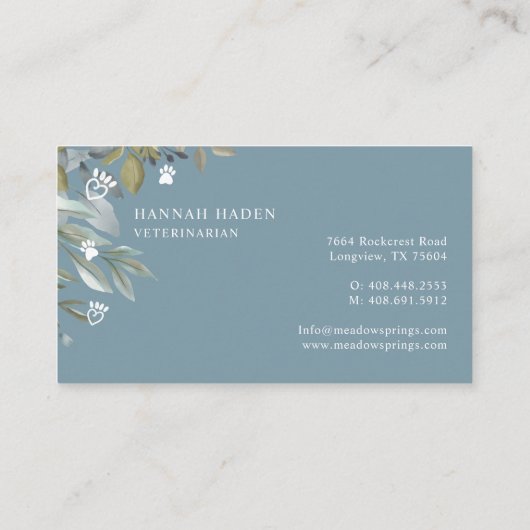 Sage & Leaf Waterverf Greenery Pet Paw Print Visitekaartje (Achterkant)