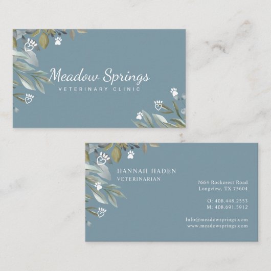 Sage & Leaf Waterverf Greenery Pet Paw Print Visitekaartje (Voorkant / Achterkant)