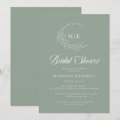 Sage Leafy Crest Monogram Vrijgezellenfeest Kaart (Voorkant / Achterkant)