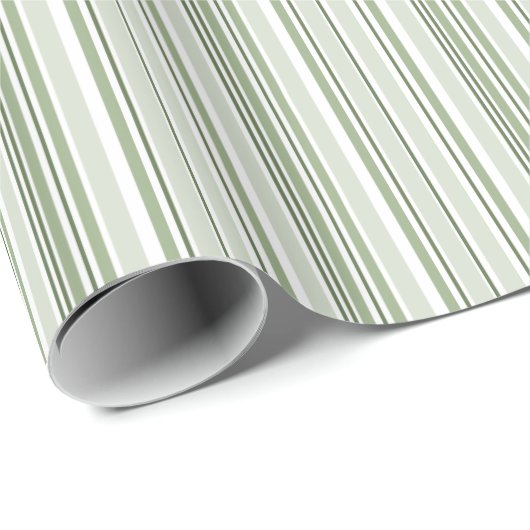 Sage (light, medium, dark) and White Stripes Cadeaupapier (Rol Hoek)
