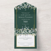 Sage Lila Foliage Emerald Monogram Weddenschap All In One Uitnodiging (Binnen)