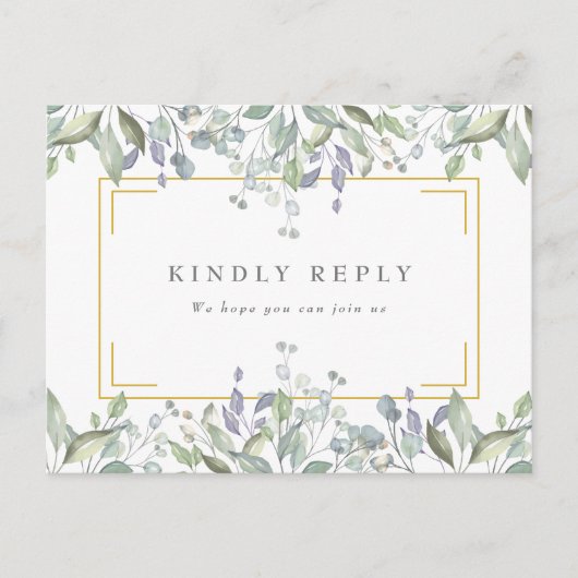 Sage Lila Greenery Wedding RSVP Uitnodiging (Voorkant)