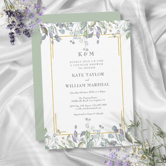 Sage Lilac Bloemige Monogram Trouwkoppels Bruiloft Kaart