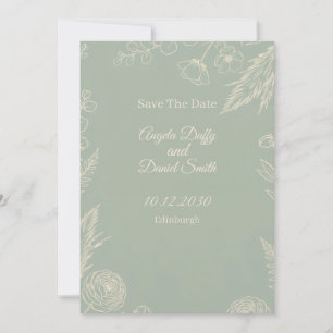 Sage Line Art Bloemen Save the Date Kaart