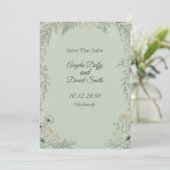 Sage Line Art Bloemen Save the Date Kaart (Staand voorkant)