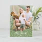 Sage Linen Filigree Foto met kerstfeestdag Kaart (Staand voorkant)