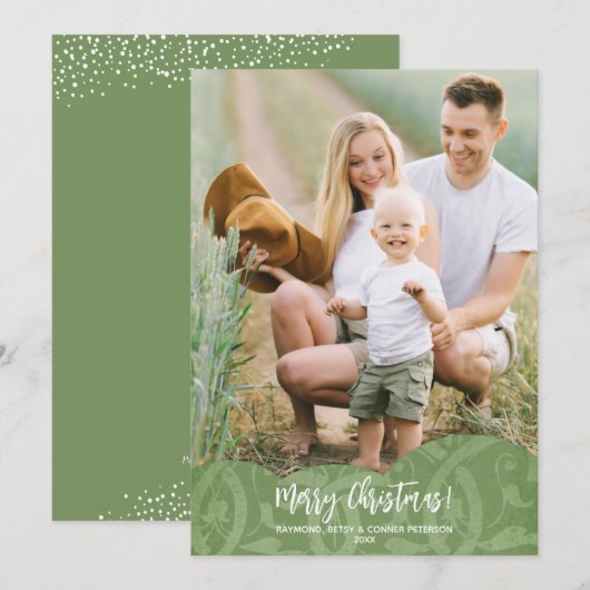 Sage Linen Filigree Foto met kerstfeestdag Kaart (Voorkant / Achterkant)