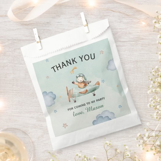 Sage Little Aviator Time Flies 1st Birthday Bedankzakje (Geknipt)