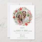 Sage Luxury Initials Floral Red Shades Round Photo Save The Date (Voorkant)