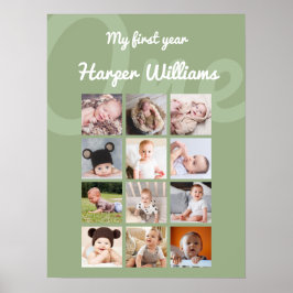 Sage Maandelijkse Foto Baby 1e Verjaardag Poster