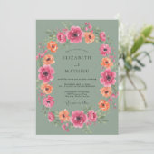 Sage Magenta Bloemhuwelijk Kaart (Staand voorkant)