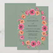 Sage Magenta Bloemhuwelijk Kaart (Voorkant / Achterkant)