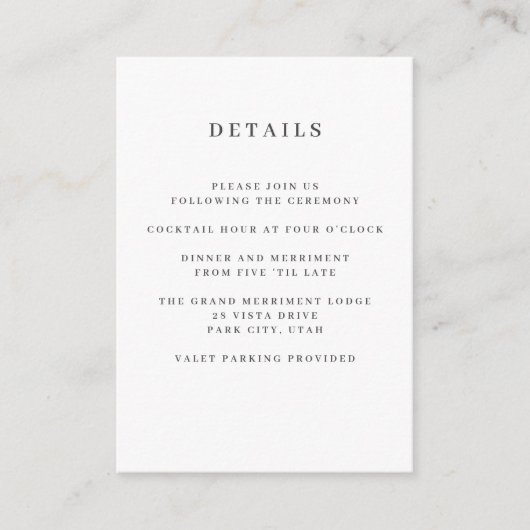 Sage | Magnolia WEDDING Hotelgegevens Accommodatie Informatiekaartje (Voorkant)