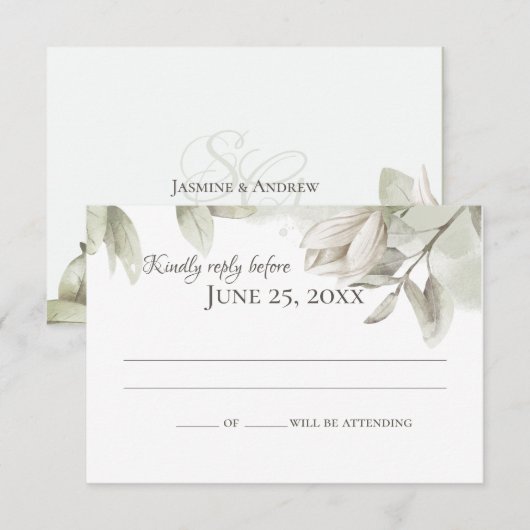 Sage Magnolias Elegant Wedding Response Kaart (Voorkant / Achterkant)