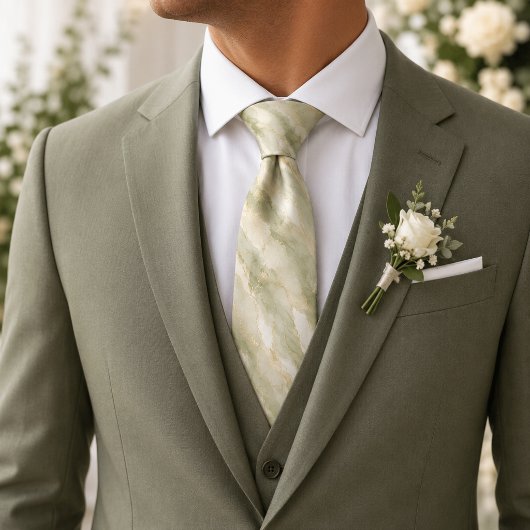 Sage Marmer Waterverf Stropdas