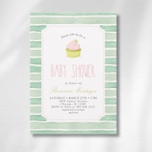 Sage Matcha Cupcake Vintage Gestreepte Baby Shower