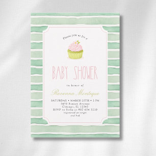 Sage Matcha Cupcake Vintage Gestreepte Baby Shower Kaart