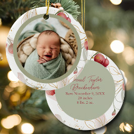 Sage Mauve Watercolor Botanical Baby Photo Keramisch Ornament