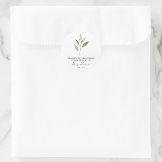 Sage Memorial Funeral Seed Packet Ronde Sticker (Tas)