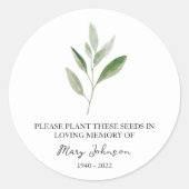 Sage Memorial Funeral Seed Packet Ronde Sticker (Voorkant)