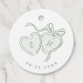 Sage met de hand getekende harten monogram bedankt bedankjes labels (Voorkant)