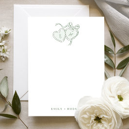 Sage met de hand getekende harten monogram geperso notitiekaartje