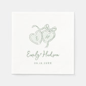 Sage met de hand getekende harten monogram whimisc servet (Voorkant)