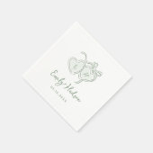 Sage met de hand getekende harten monogram whimisc servet (Hoek)