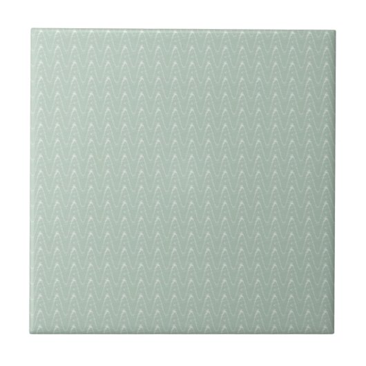 Sage met White Wavy Print Ceramic Tile Tegeltje (Voorkant)