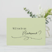 Sage Minimal Calligrafie Bruidsmeisje Voorstel    Kaart (Staand voorkant)