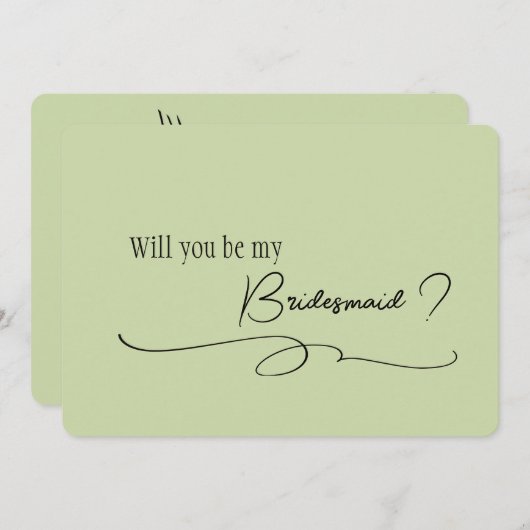 Sage Minimal Calligraphy Bruidsmeisje Voorstel    Kaart (Voorkant / Achterkant)